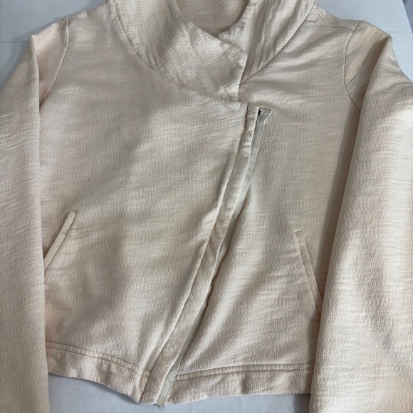 LOFT Womens Jacket Cropped Full Zip Collared Pockets Casual Light Beige L - Picture 4 of 7